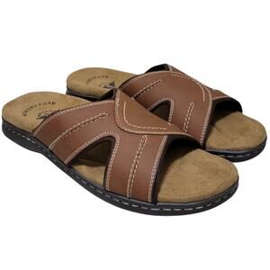 Dockers Men Casual Faux Leather Slide Sandals Sunland Size US 11W Rust Brown